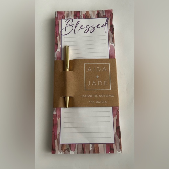 New Magnetic Lined Notepad "Blessed" Artistic Border Gold Colored Pen - Picture 10 of 12